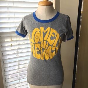 New NWT Midnight Rider Women in Revolt gray blue ringer graphic tee
